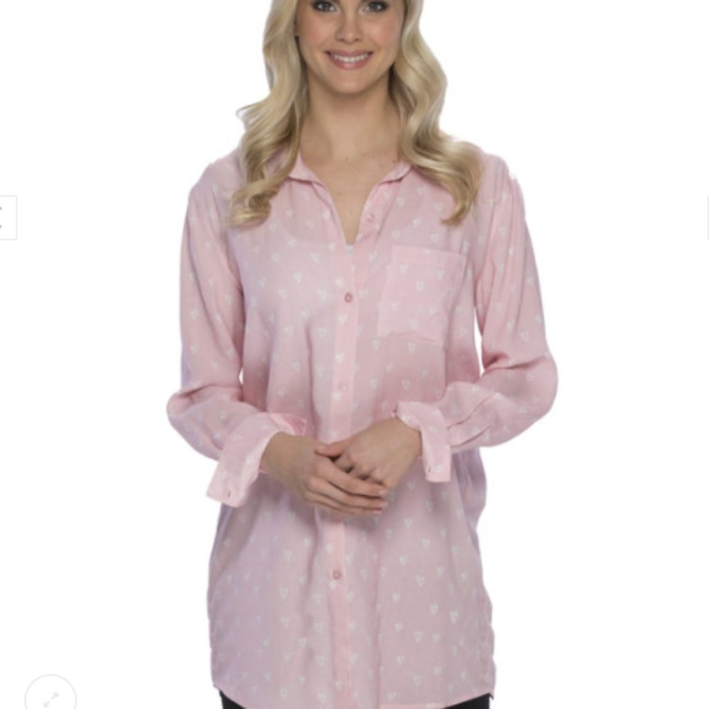 Paisley Box Pink Hearts Button Down Night Shirt